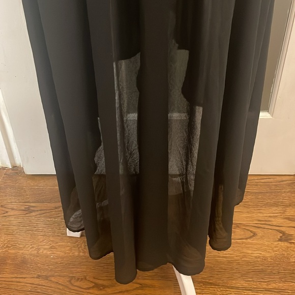 Minnete Black Cocktail Hi Lo Dress Size 2X Chiffon LBD Formal Plunge Neck - Picture 9 of 10